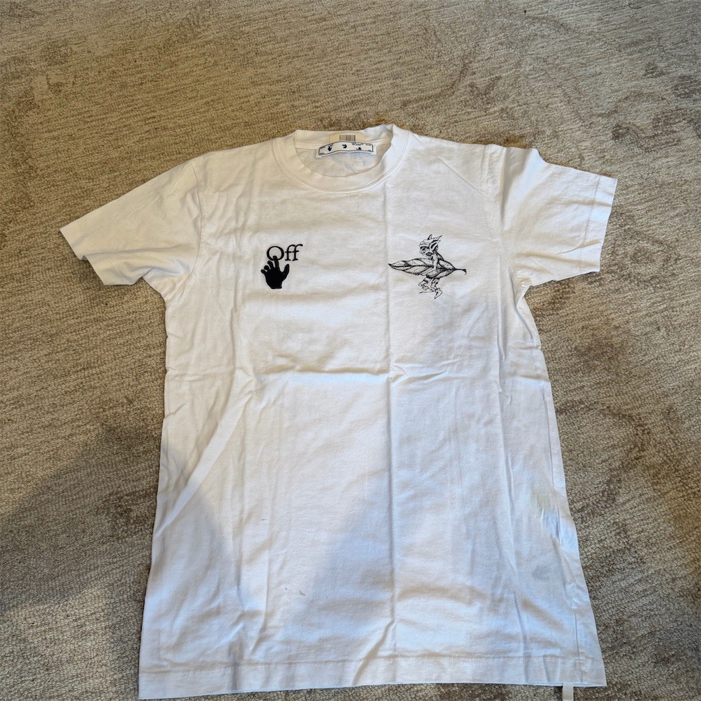 Off-White T-Shirt Mens Size M White Graphic Goblin Fairy Back Print Crew
